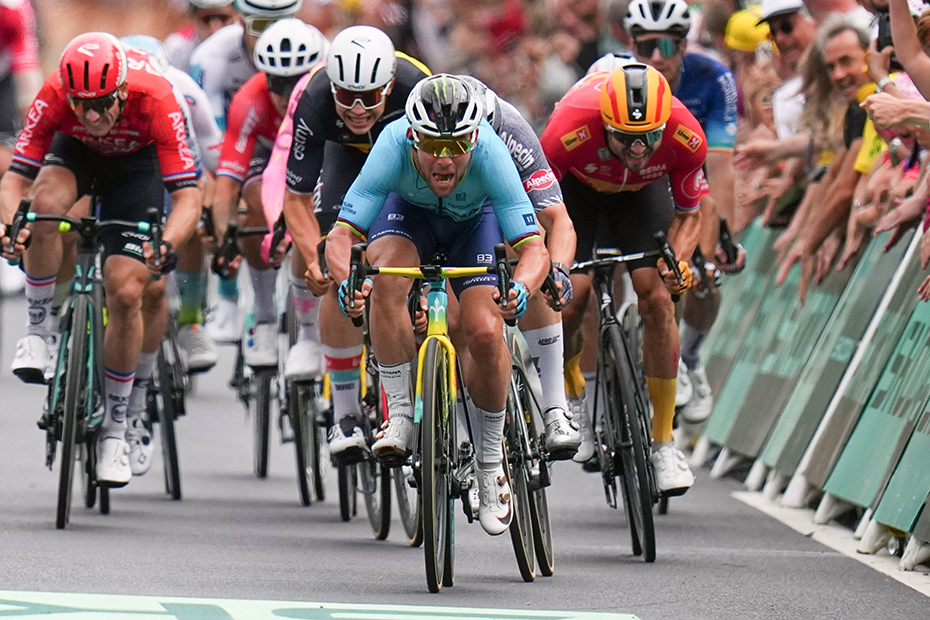 Britain's Mark Cavendish sprints towards the finish line to win a record 35th Tour de France stage in the fifth stage of the Tour de France cycling race.